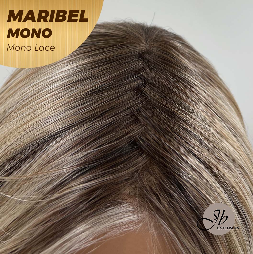 JBEXTENSION MARIBEL MONO Monofilament Handmade Wig 6X5 Full Monofilament Hand Tied Top Wig 16 Inches Blonde With Dark Root Wave Mono Lace Wig With Anti-slip Silicone Strips Glueless Wig Maribel Mono【BENDY EAR TABS】