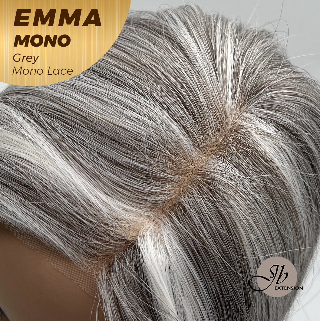 [FINAL SALE] JBEXTENSION EMMA MONO Monofilament Handmade Wig 6X5 Full Monofilament Hand Tied Top Wig 14 Inches Grey Mono Lace Wig With Anti-slip Silicone Strips Glueless Wig EMMA MONO GREY【BENDY EAR TABS】