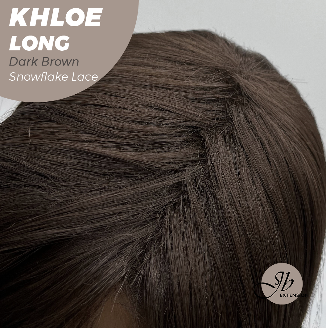 JBEXTENSION 18 Inches Dark Brown Pre-Cut Snowflake Lace Frontlace Glueless Wig KHLOE LONG DARK BROWN【PERMATEASE】【BENDY EAR TABS】- M/L