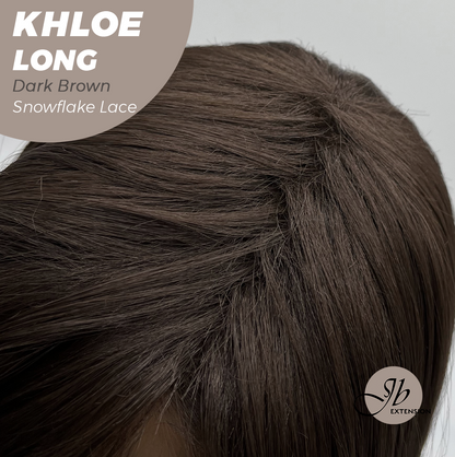 JBEXTENSION 18 Inches Dark Brown Pre-Cut Snowflake Lace Frontlace Glueless Wig KHLOE LONG DARK BROWN【PERMATEASE】【BENDY EAR TABS】- M/L