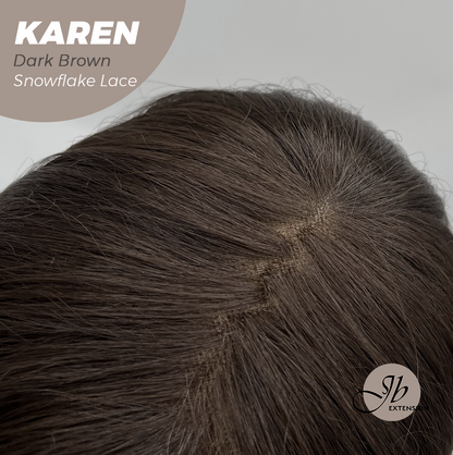 JBEXTENSION 18 Inches Dark Brown Pre-Cut Arc Snowflake Lace Frontlace Glueless Wig KAREN DARK BROWN【BENDY EAR TABS】