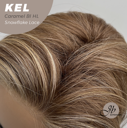 JBEXTENSION 22 Inches Caramel Blonde Highlight Pre-Cut Snowflake Lace Frontlace Glueless Wig KEL CARAMEL BLONDE HIGHLIGHT【PERMATEASE】【BENDY EAR TABS】- M/L