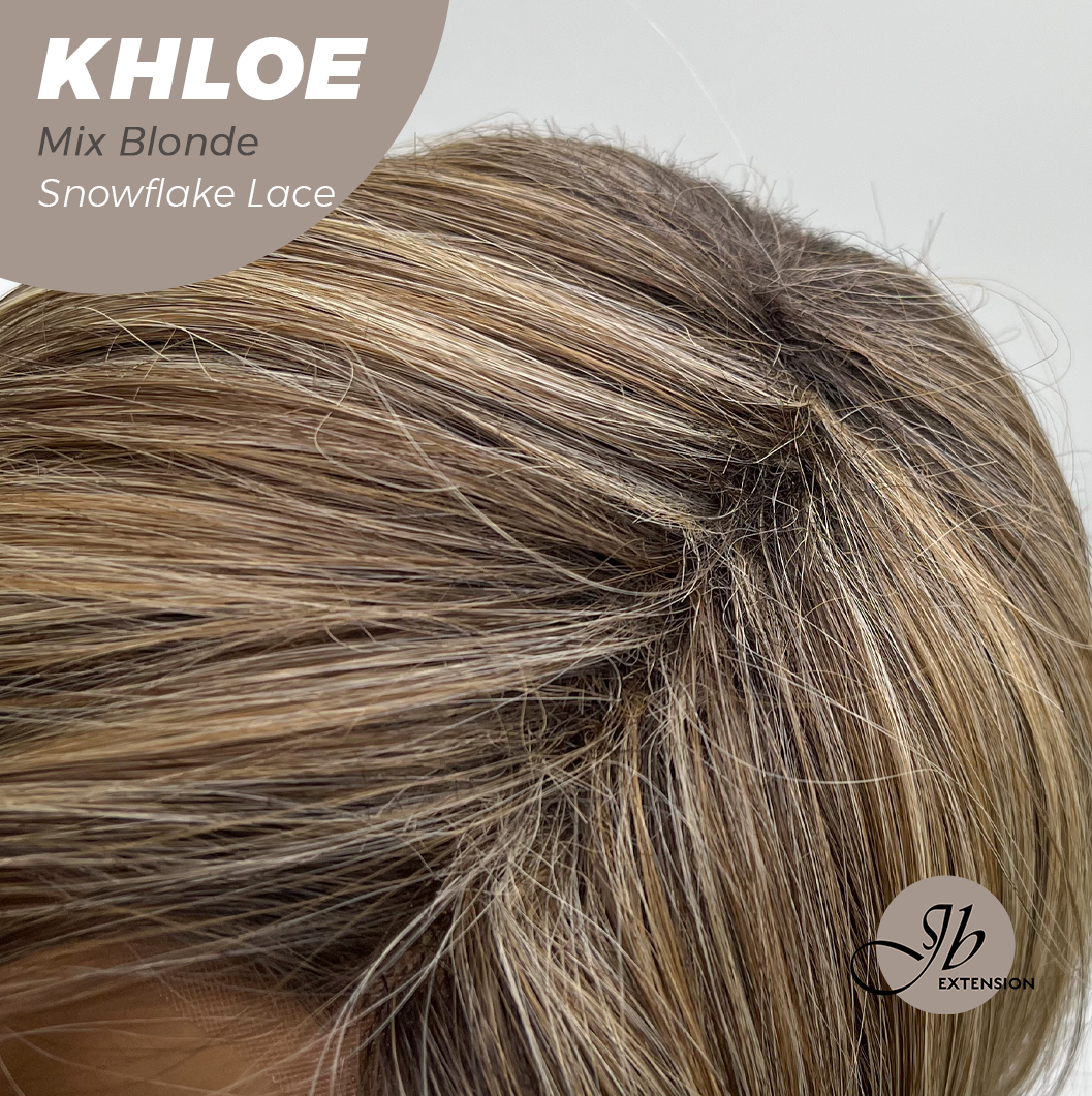 JBEXTENSION 12 Inches Bob Cut Mix Blonde Pre-Cut Snowflake Lace Frontlace Glueless Wig KHLOE MIX BLONDE【PERMATEASE】【BENDY EAR TABS】- M/L