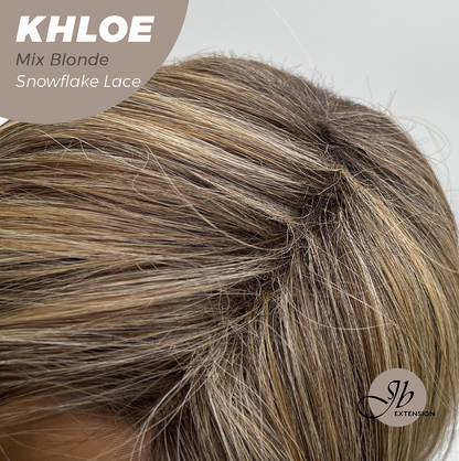 JBEXTENSION 12 Inches Bob Cut Mix Blonde Pre-Cut Snowflake Lace Frontlace Glueless Wig KHLOE MIX BLONDE【PERMATEASE】【BENDY EAR TABS】- M/L