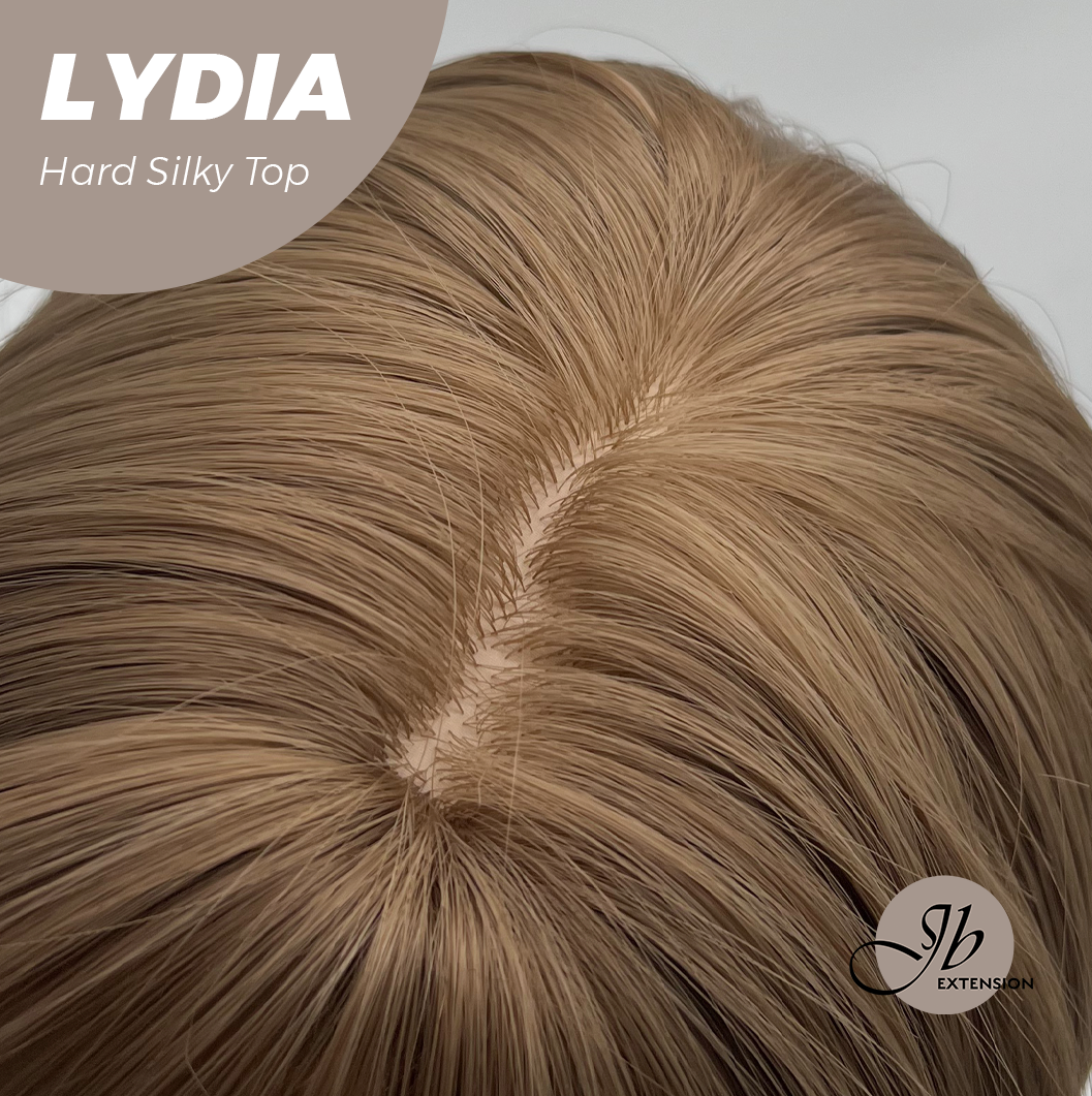 JBEXTENSION 28 Inches Scalpiana Long Wolf Cut Light Brown 3.5X4 Hard Silky Top Natural Scalp Effect Wig With Bangs LYDIA