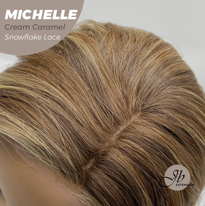 JBEXTENSION 10 Inches Cream Caramel Pre-Cut Side Part Snowflake Lace Frontlace Glueless Wig MICHELLE CREAM CARAMEL【BENDY EAR TABS】- S/M
