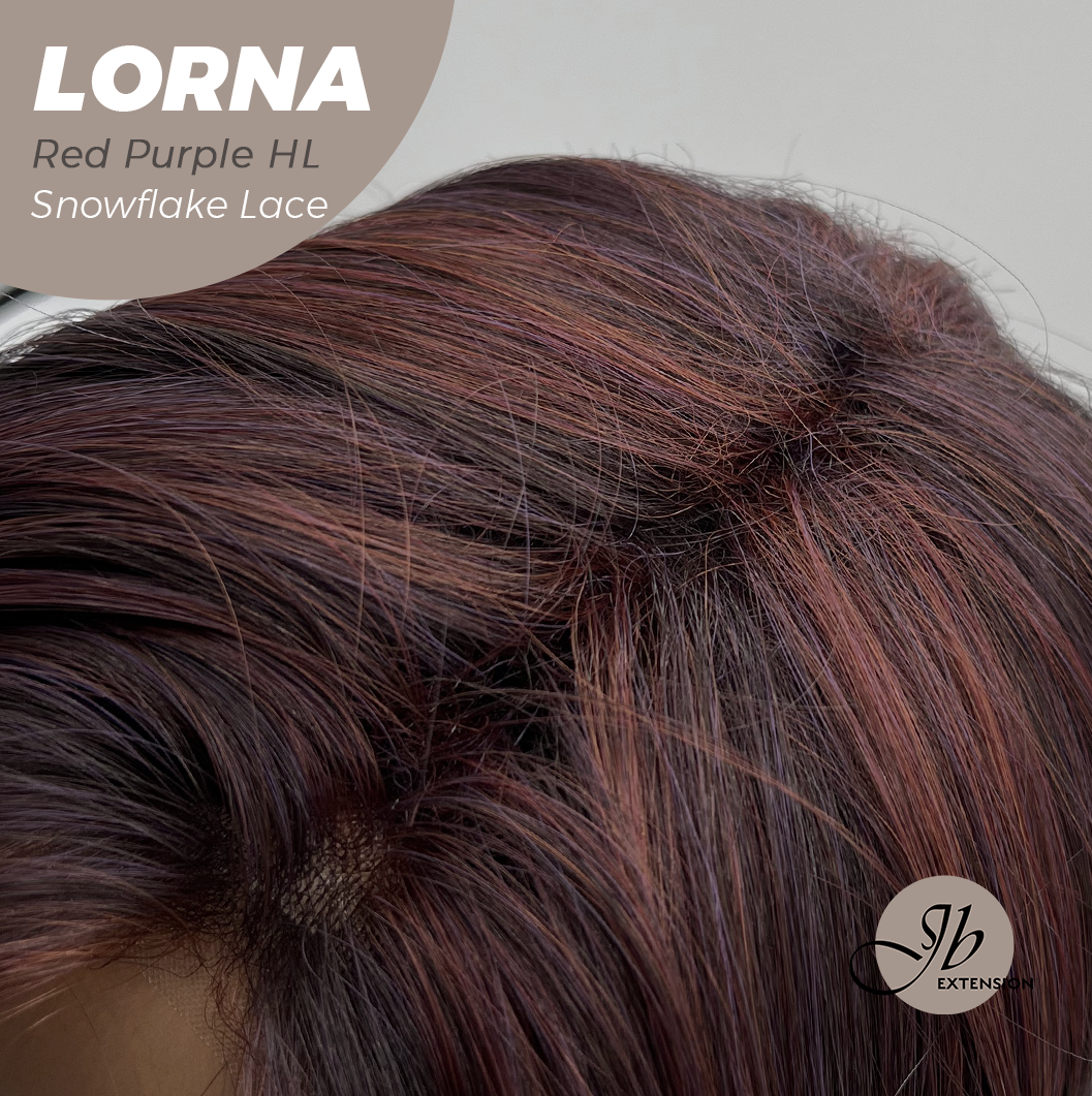 [FINAL SALE] JBEXTENSION 18 Inches Red Purple Highlight Curly Pre-Cut Snowflake Lace Frontlace Glueless Wig LORNA SNOWFLAKE RED PURPLE HIGHLIGHT【PERMATEASE】【BENDY EAR TABS】- M/L