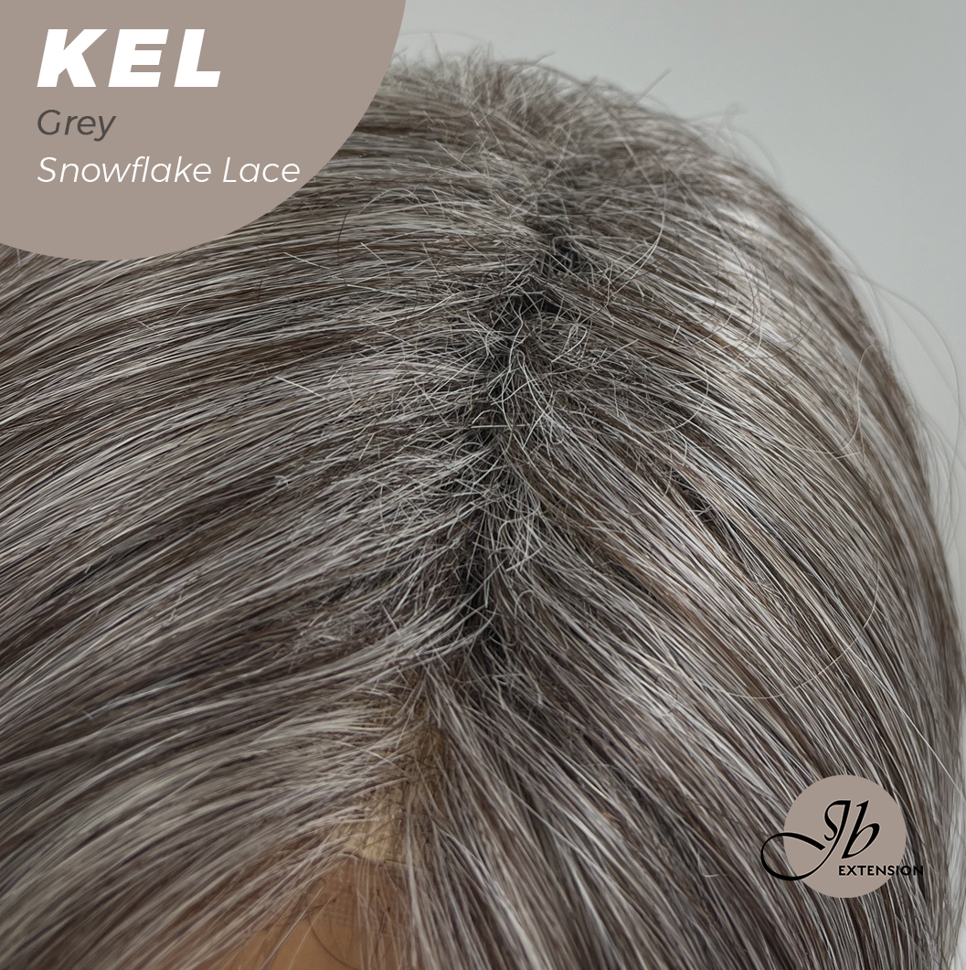 JBEXTENSION 22 Inches Grey Pre-Cut Snowflake Lace Frontlace Glueless Wig KEL GREY【PERMATEASE】【BENDY EAR TABS】- M/L