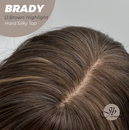 JBEXTENSION 12 Inches Scalpiana Wave Dark Brown with Highlight 3.5X4 Hard Silky Top Natural Scalp Effect Wig with Bang BRADY DARK BROWN HIGHLIGHT