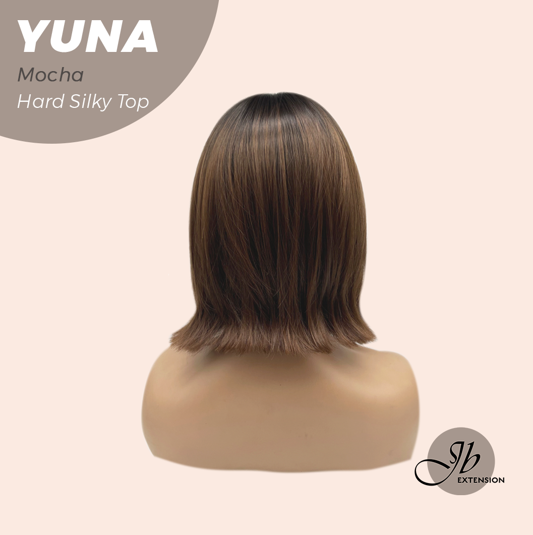 JBEXTENSION 12 Inches Scalpiana Mocha 3.5X4 Hard Silky Top Natural Scalp Effect Women Wig With Bangs YUNA MOCHA