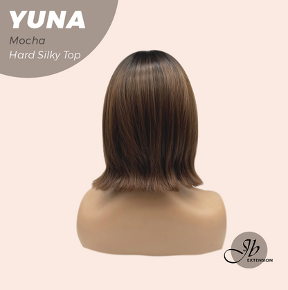 JBEXTENSION 12 Inches Scalpiana Mocha 3.5X4 Hard Silky Top Natural Scalp Effect Women Wig With Bangs YUNA MOCHA