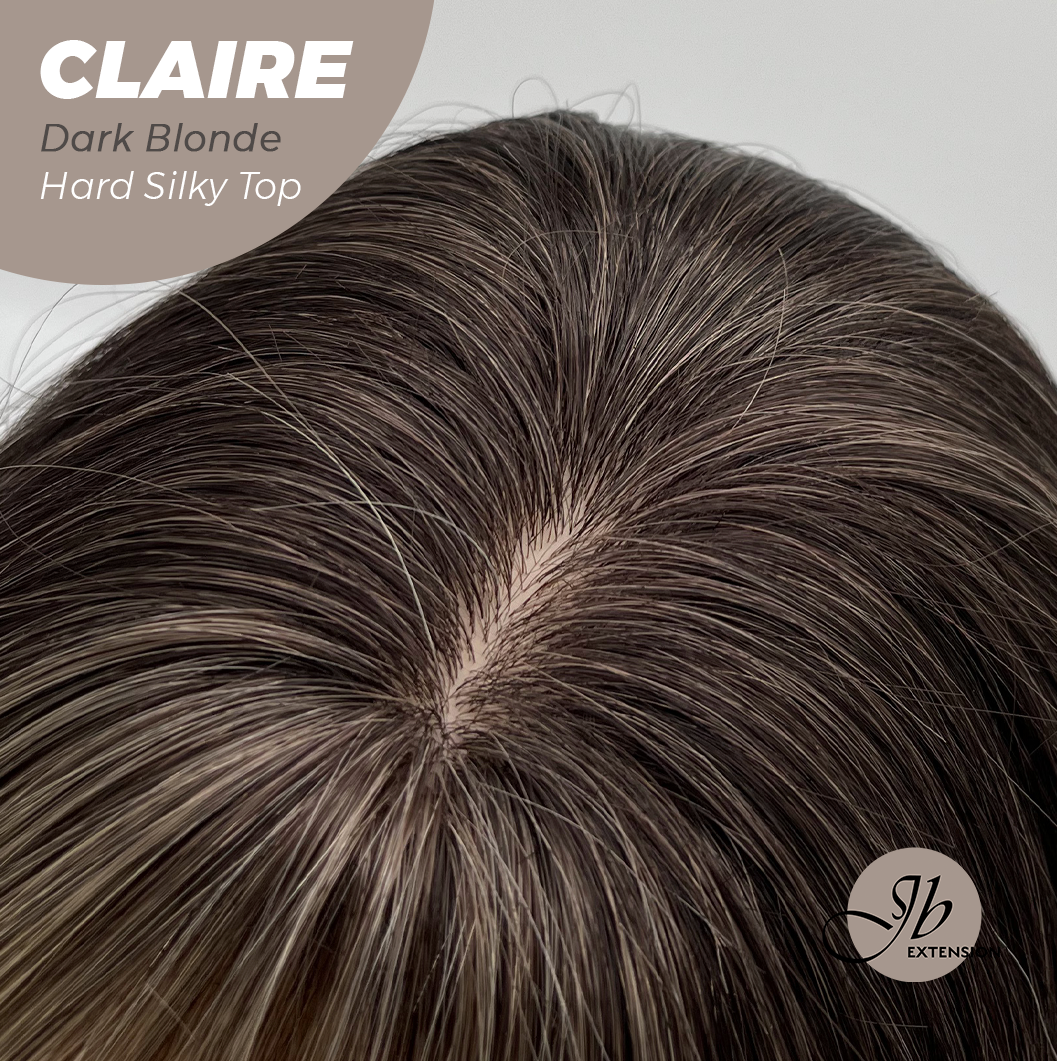 JBEXTENSION 22 Inches Scalpiana Dark Blonde 3.5X4 Hard Silky Top Natural Scalp Effect Women Wig with Bangs CLAIRE SILKY TOP - DARK BLONDE