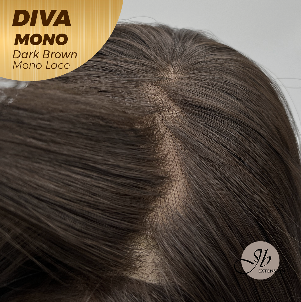 [PRE-ORDER] JBEXTENSION DIVA MONO Full Monofilament Handmade Full Lace Full Hand Tied Wig 24 Inches Long Curly Dark Brown Mono Lace Handmade Futura Fiber Wig with Anti-slip Silicone Strips Glueless Wig DIVA MONO - DARK BROWN【BENDY EAR TABS】