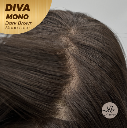 [PRE-ORDER] JBEXTENSION DIVA MONO Full Monofilament Handmade Full Lace Full Hand Tied Wig 24 Inches Long Curly Dark Brown Mono Lace Handmade Futura Fiber Wig with Anti-slip Silicone Strips Glueless Wig DIVA MONO - DARK BROWN【BENDY EAR TABS】