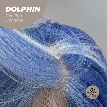 [FINAL SALE] JBEXTENSION 12 Inches Bob Cut Blue With White Highlight Free Part Pre-Cut Frontlace Glueless Wig DOLPHIN