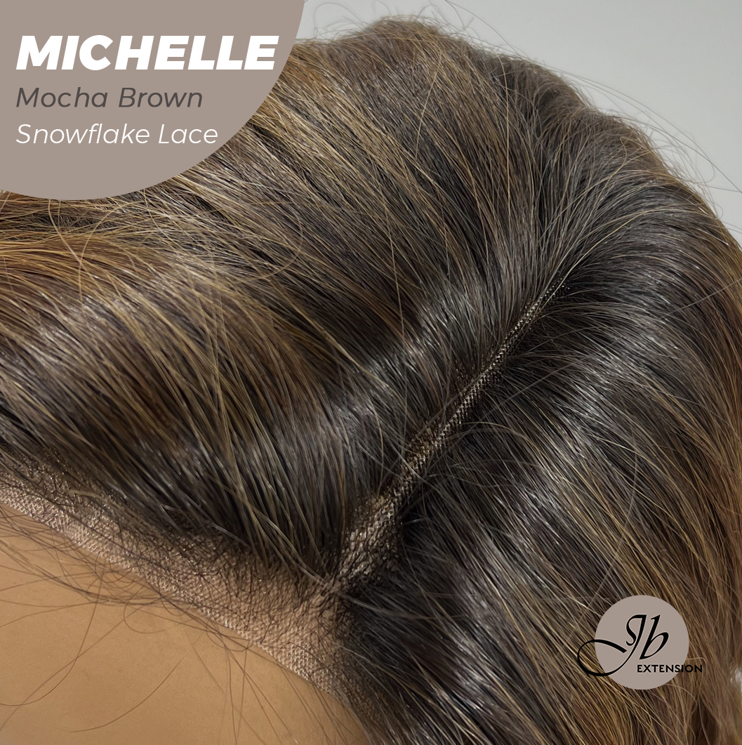 JBEXTENSION 10 Inches Mocha Brown Pre-Cut Side Part Snowflake Lace Frontlace Glueless Wig MICHELLE MOCHA BROWN【BENDY EAR TABS】- M/L