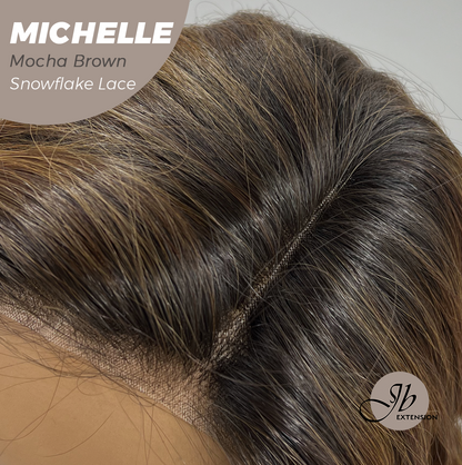JBEXTENSION 10 Inches Mocha Brown Pre-Cut Side Part Snowflake Lace Frontlace Glueless Wig MICHELLE MOCHA BROWN【BENDY EAR TABS】- M/L