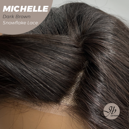 JBEXTENSION 10 Inches Dark Brown Pre-Cut Side Part Snowflake Lace Frontlace Glueless Wig MICHELLE DARK BROWN【BENDY EAR TABS】- S/M