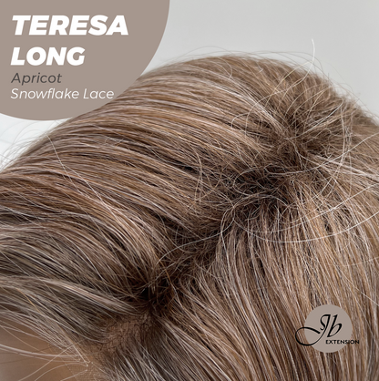 JBEXTENSION 22 Inches Long Apricot Pre-Cut Snowflake Lace Frontlace Glueless Wig TERESA LONG APRICOT【PERMATEASE】【BENDY EAR TABS】- M/L