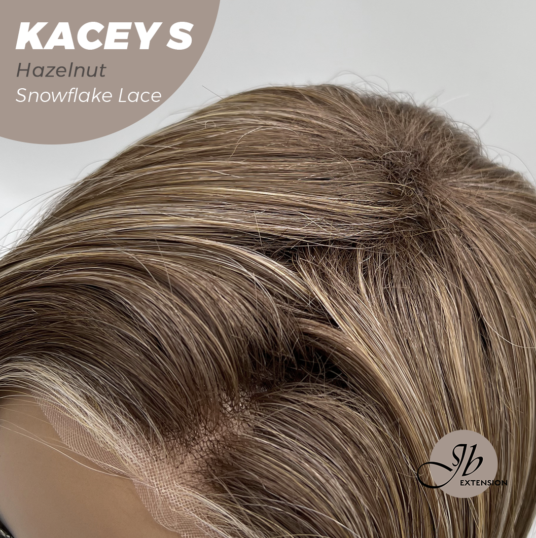 JBEXTENSION 20 Inches Hazelnut Pre-Cut Snowflake Lace Frontlace Glueless Wig KACEY S HAZELNUT【PERMATEASE】【BENDY EAR TABS】- M/L
