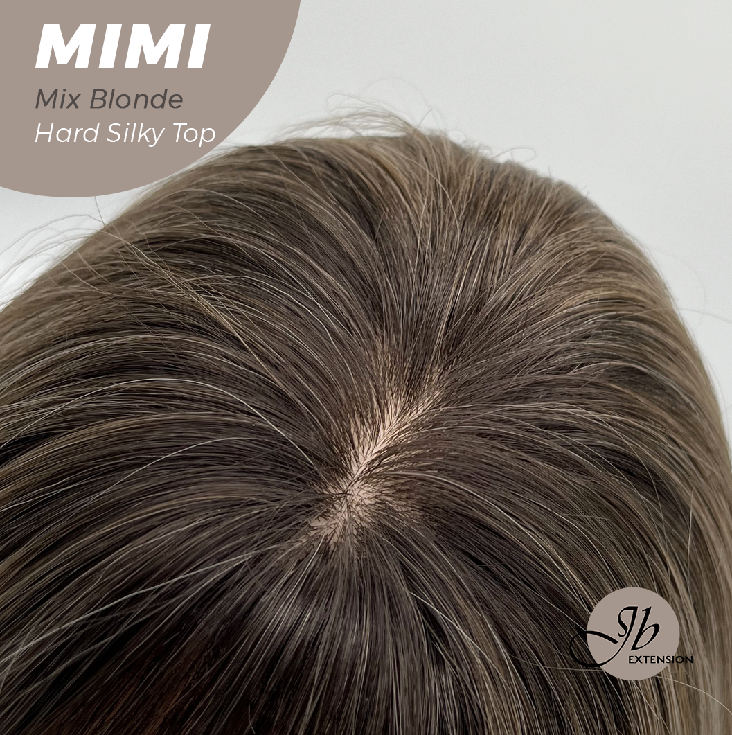 JBEXTENSION 16 Inches Scalpiana 3.5X4 Hard Silky Top Natural Scalp Effect Mix Blonde Body Wave Wig with Bangs Wig MIMI SILK TOP - MIX BLONDE