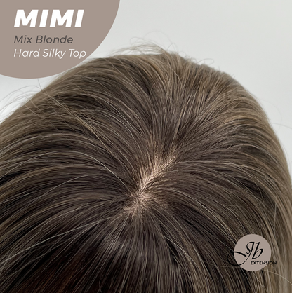 JBEXTENSION 16 Inches Scalpiana 3.5X4 Hard Silky Top Natural Scalp Effect Mix Blonde Body Wave Wig with Bangs Wig MIMI SILK TOP - MIX BLONDE
