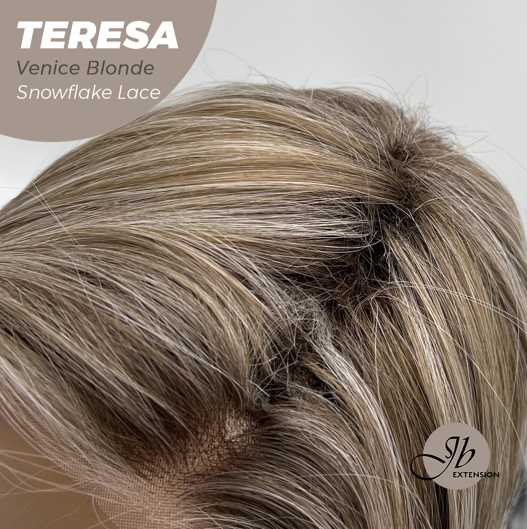 JBEXTENSION 18 Inches Venice Blonde Pre-Cut Snowflake Lace Frontlace Glueless Wig TERESA VENICE BLONDE【PERMATEASE】【BENDY EAR TABS】- M/L