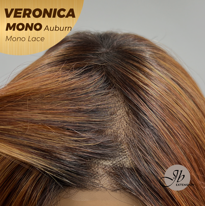 JBEXTENSION VERONICA MONO Monofilament Handmade Wig 6X5 Full Monofilament Hand Tied Top Wig 12 Inches Auburn Wave Mono Lace Wig With Anti-slip Silicone Strips Glueless Wig VERONICA MONO AUBURN【BENDY EAR TABS】