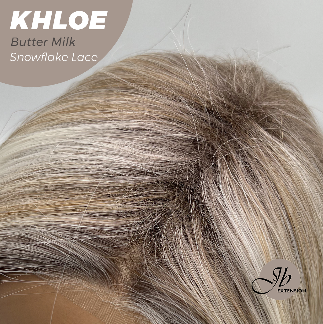 JBEXTENSION 12 Inches Bob Cut Butter Milk Pre-Cut Snowflake Lace Frontlace Glueless Wig KHLOE BUTTER MILK【PERMATEASE】【BENDY EAR TABS】- S/M