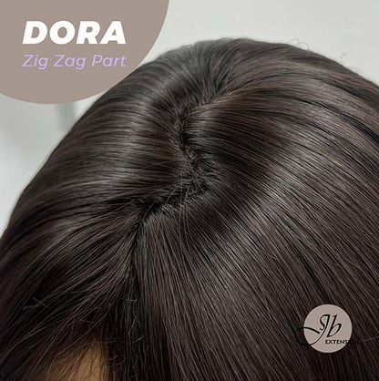 JBEXTENSION 12 Inches Bob Cut Soft Black Short Hair With Bangs Zig Zag Part Wig DORA BROWN