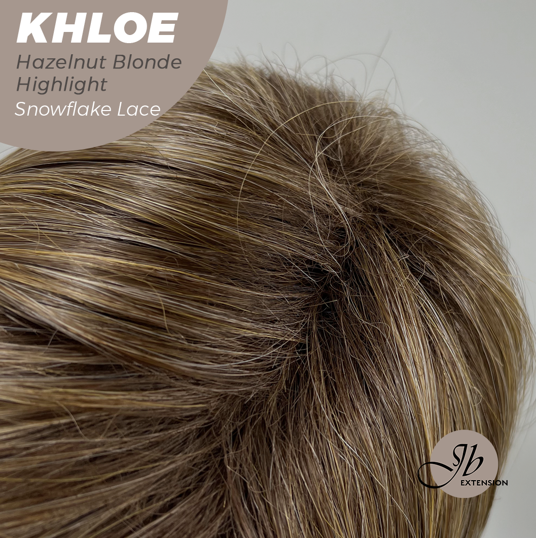 JBEXTENSION 12 Inches Bob Cut Hazelnut Blonde Highlight Pre-Cut Snowflake Lace Frontlace Glueless Wig KHLOE HAZELNUT【PERMATEASE】【BENDY EAR TABS】- S/M