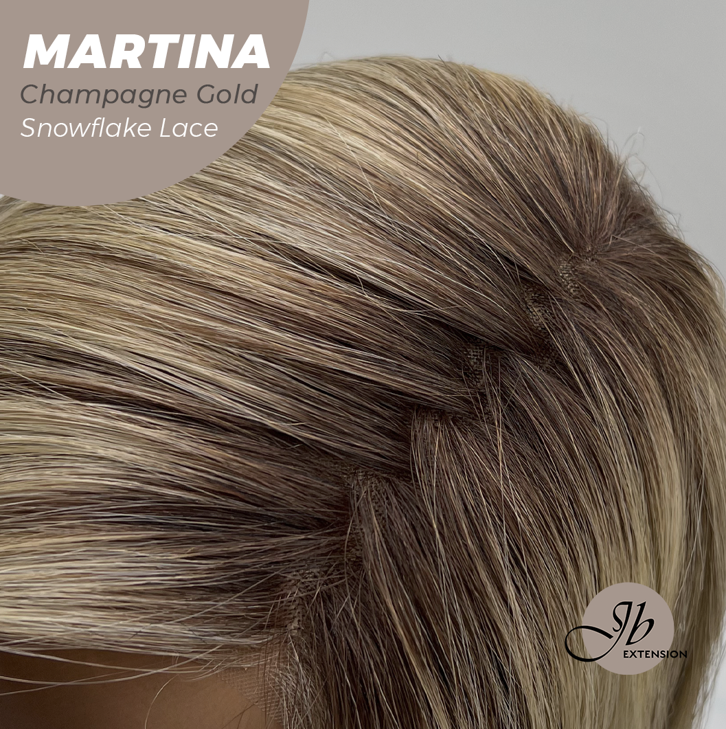 JBEXTENSION 17 Inches Wave Champagne Gold Pre-Cut Side Part Snowflake Lace Frontlace Glueless Wig MARTINA CHAMPAGNE GOLD【BENDY EAR TABS】