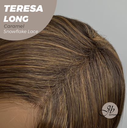 JBEXTENSION 22 Inches Long Caramel Pre-Cut Snowflake Lace Frontlace Glueless Wig TERESA LONG CARAMEL【PERMATEASE】【BENDY EAR TABS】- M/L