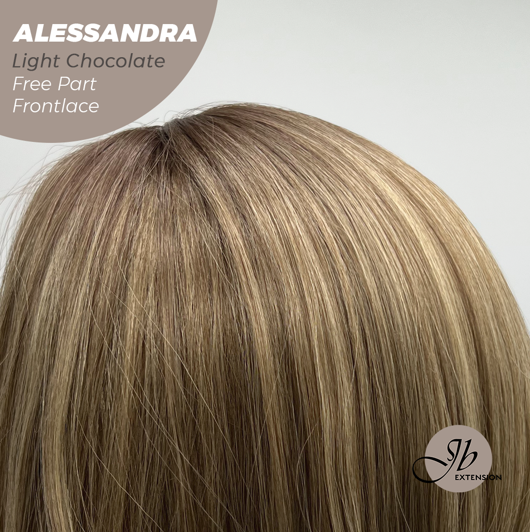 JBEXTENSION 20 Inches Light Chocolate Curly Fiber X, Tangle Less Pre-Cut Free Part Frontlace Glueless Wig ALESSANDRA LIGHT CHOCOLATE【FIBER X】