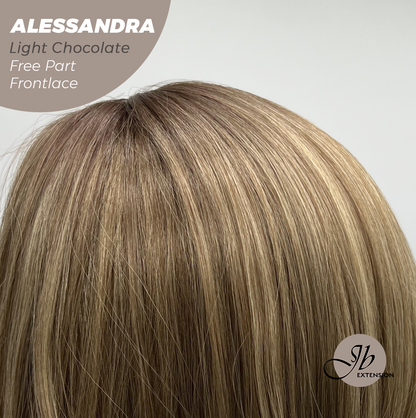 JBEXTENSION 20 Inches Light Chocolate Curly Fiber X, Tangle Less Pre-Cut Free Part Frontlace Glueless Wig ALESSANDRA LIGHT CHOCOLATE【FIBER X】
