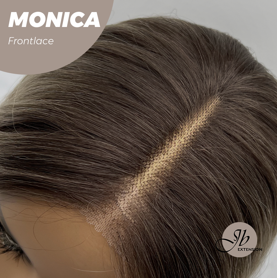 JBEXTENSION 26 Inches Curly Ash Blonde with Dark Root Pre-Cut Frontlace Glueless Wig MONICA