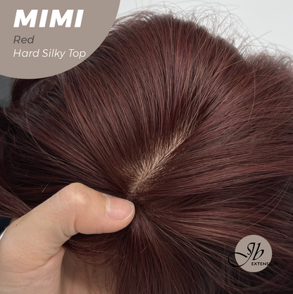 JBEXTENSION 16 Inches Scalpiana 3.5X4 Hard Silky Top Natural Scalp Effect Red Body Wave Wig with Bangs Wig MIMI SILK TOP - RED