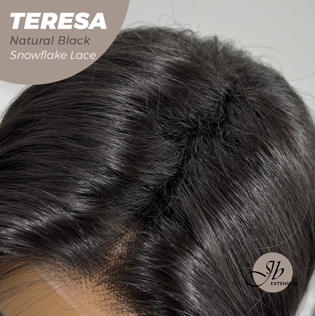 JBEXTENSION 18 Inches Natural Black Pre-Cut Snowflake Lace Frontlace Glueless Wig TERESA NATURAL BLACK【PERMATEASE】【BENDY EAR TABS】- S/M