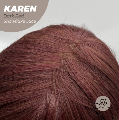 JBEXTENSION 18 Inches Dark Red Pre-Cut Arc Snowflake Lace Frontlace Glueless Wig KAREN DARK RED【BENDY EAR TABS】