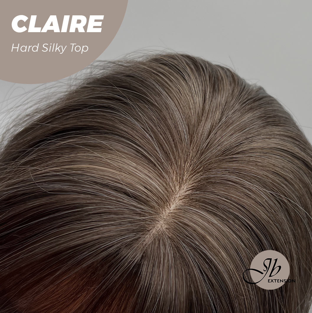 JBEXTENSION 22 Inches Scalpiana Brown with Highlight 3.5X4 Hard Silky Top Natural Scalp Effect Women Wig with Bangs CLAIRE SILKY TOP - BROWN HIGHLIGHT
