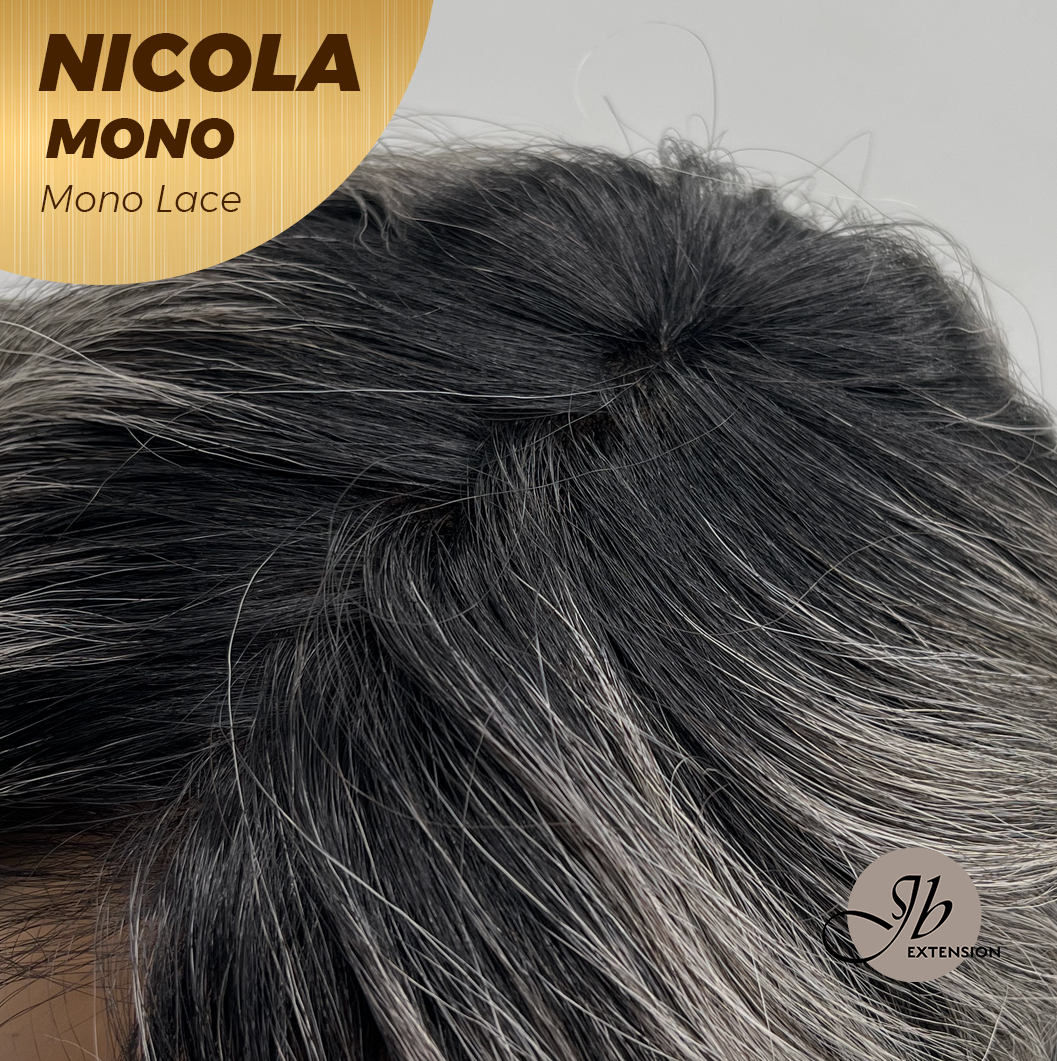 [FINAL SALE] JBEXTENSION NICOLA MONO Monofilament Handmade Wig 6X5 Full Monofilament Hand Tied Top Wig 14 Inches Salt and Pepper Mono Lace Wig Glueless Wig NICOLA MONO【BENDY EAR TABS】