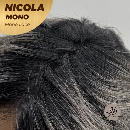 [FINAL SALE] JBEXTENSION NICOLA MONO Monofilament Handmade Wig 6X5 Full Monofilament Hand Tied Top Wig 14 Inches Salt and Pepper Mono Lace Wig Glueless Wig NICOLA MONO【BENDY EAR TABS】