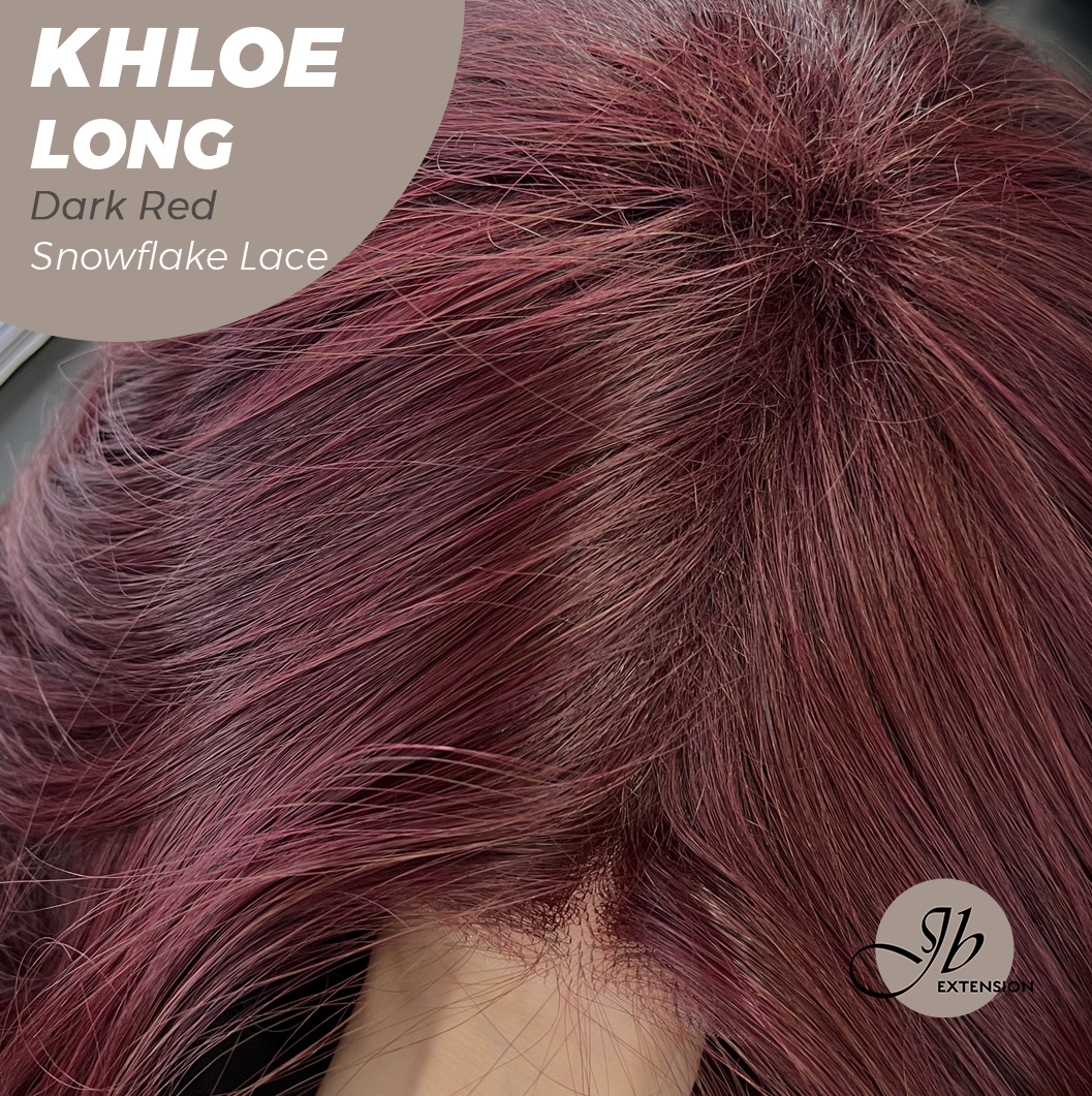 JBEXTENSION 18 Inches Dark Red Pre-Cut Snowflake Lace Frontlace Glueless Wig KHLOE LONG DARK RED【PERMATEASE】【BENDY EAR TABS】- M/L