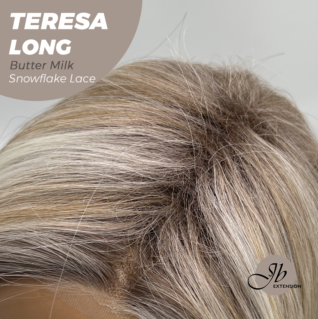 JBEXTENSION 22 Inches Long Butter Milk Pre-Cut Snowflake Lace Frontlace Glueless Wig TERESA LONG BUTTER MILK【PERMATEASE】【BENDY EAR TABS】- S/M