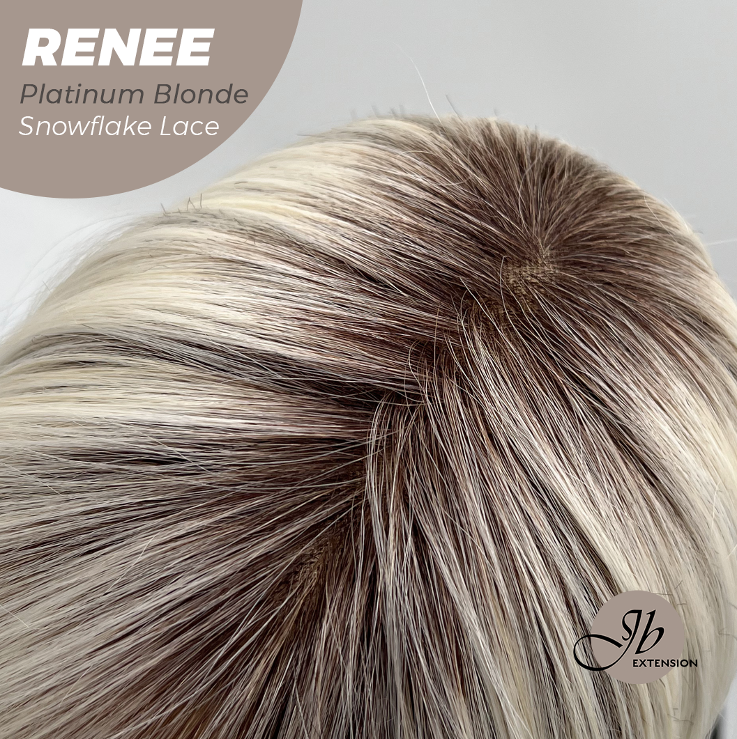 [FINAL SALE] JBEXTENSION 21 Inches Platinum Blonde Pre-Cut Arc Snowflake Lace Frontlace Glueless Wig RENEE PLATINUM BLONDE【BENDY EAR TABS】
