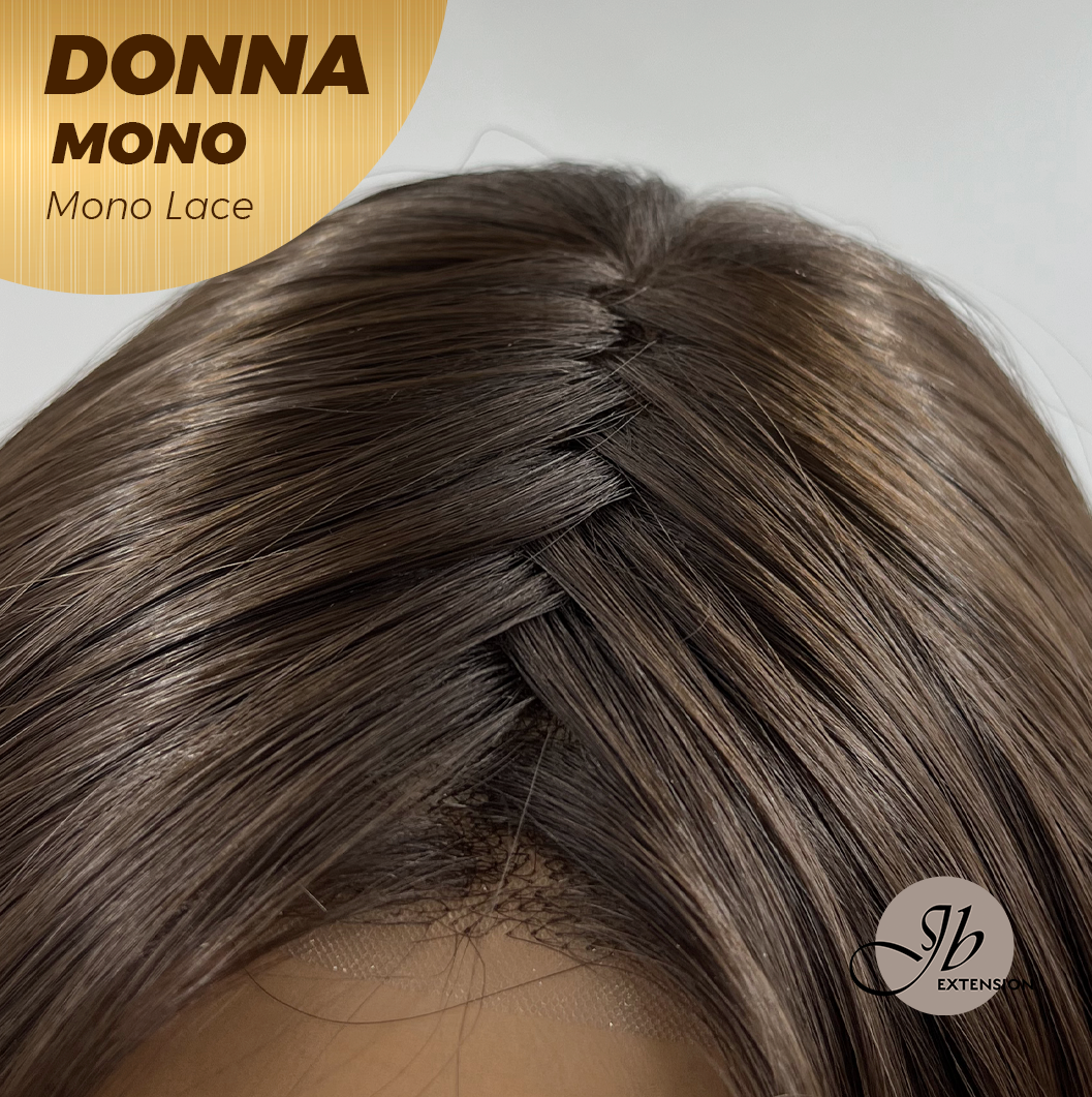JBEXTENSION DONNA MONO Monofilament Handmade Wig 6X5 Full Monofilament Hand Tied Top Wig 18 Inches Dark Brown Wave Mono Lace Wig With Anti-slip Silicone Strips Glueless Wig DONNA MONO【BENDY EAR TABS】