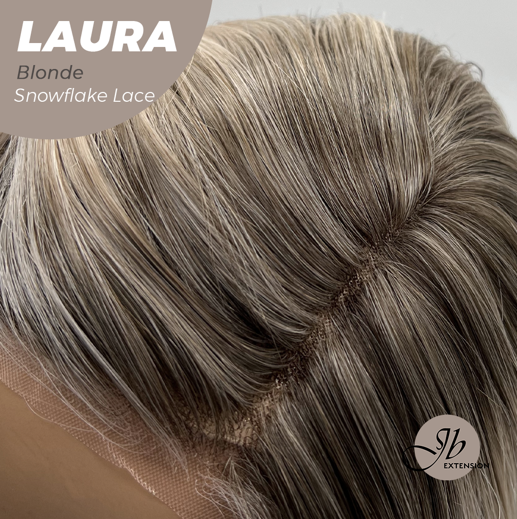 JBEXTENSION 14 Inches Blonde Pre-Cut Side Part Snowflake Lace Frontlace Glueless Wig LAURA SNOWFLAKE【BENDY EAR TABS】- S/M
