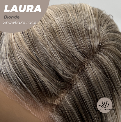 JBEXTENSION 14 Inches Blonde Pre-Cut Side Part Snowflake Lace Frontlace Glueless Wig LAURA SNOWFLAKE【BENDY EAR TABS】- S/M