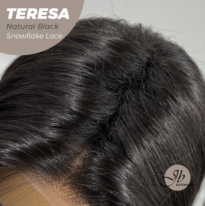 JBEXTENSION 18 Inches Natural Black Pre-Cut Snowflake Lace Frontlace Glueless Wig TERESA NATURAL BLACK【PERMATEASE】【BENDY EAR TABS】- M/L
