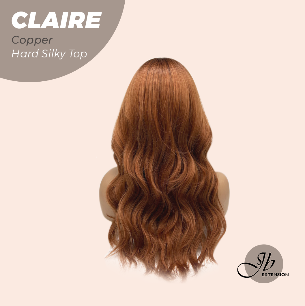 JBEXTENSION 22 Inches Scalpiana Copper 3.5X4 Hard Silky Top Natural Scalp Effect Women Wig with Bangs CLAIRE SILKY TOP - COPPER